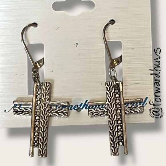 Bundle Sale 3 for $15 | Howard’s Silver Tone Cross Earrings – 1 3/4 Inches - Picture 4 of 8
